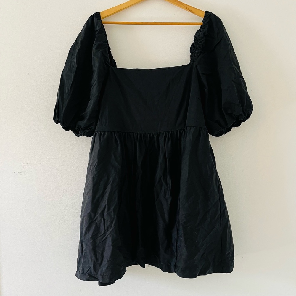 Smash + Tess Black Puff Sleeve Mini Babydoll Dress Size 2X NWOT